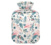 Bolsa de agua caliente con diseño navideño de flamenco rubor con funda suave, bolsa de agua caliente de 1 litro para calambres menstruales