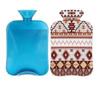 Bolsa de agua caliente con diseño tribal étnico con funda, botella de gran capacidad de 2 L, bolsa de agua para noches acogedoras, alivio del dolor, espalda, cuello y hombros
