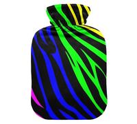 Bolsa de agua caliente con estampado de cebra arcoíris y funda suave y cálida para cama de invierno, cuello y hombros, 2 L