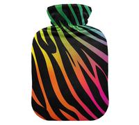 Bolsa de agua caliente con estampado de cebra arcoíris y funda suave y cálida para cama de invierno, cuello y hombros, 2 L