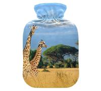 Bolsa de agua caliente con estampado de jirafa africana y funda suave y cálida para cama de invierno, cuello y hombros, 1 L