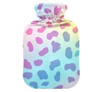 Bolsa de agua caliente con estampado de leopardo arcoíris con funda suave, bolsas de agua caliente de 2 litros para terapias frías y calientes, calentador de abdomen, bolsa para agua Caliente para