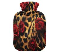 Bolsa de agua caliente con estampado de leopardo y rosa (1) con funda de forro polar suave, bolsa de agua caliente para aliviar el dolor de cuello y hombros, terapias frías y calientes, talla S