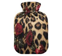 Bolsa de agua caliente con estampado de leopardo y rosa (2) con funda de forro polar suave, bolsa de agua caliente para aliviar el dolor de cuello y hombros, terapias frías y calientes, talla S