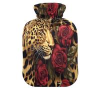 Bolsa de agua caliente con estampado de leopardo y rosa con funda de forro polar suave, bolsa de agua caliente para aliviar el dolor de cuello y hombros, terapias frías y calientes, talla L