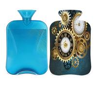 Bolsa de agua caliente con estampado vintage con funda esponjosa, 2 l, gran capacidad, botella retro vintage, bolsa de agua para noches acogedoras, alivio del dolor, espalda, cuello y hombros