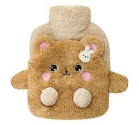 Bolsa de agua caliente con funda 400 ml con una adorable funda de felpa para aliviar el dolor los cólicos menstruales y brindar calor en invierno (Oso).