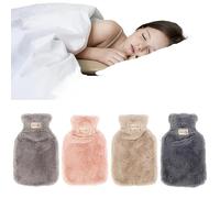 Bolsa De Agua Caliente Con Funda 800 / 1800ml Peluche Faux Piel Mano Calentador Invierno Botellas de Agua Caliente Pura Cubierta Natural Acogedor Cubierta Gris Cuello trasero Cama Cama Mano Cálido (C