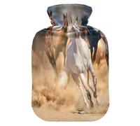 Bolsa de agua caliente con funda, animal corriendo caballo 2L bolsa de agua caliente a prueba de fugas para calentador de manos y pies, cuello, hombros, espalda, alivio del dolor muscular, compresa