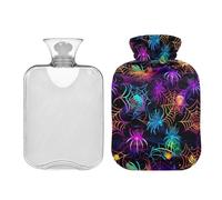 Bolsa de agua caliente con funda, bolsa de agua caliente de 2 litros para calambres menstruales, cuello, hombros, alivio del dolor de espalda, calentadores de pies de manos, telaraña de neón abstracta