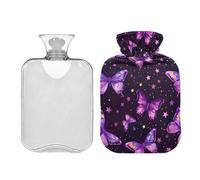 Bolsa de agua caliente con funda, bonitas bolsas de agua caliente de 2 litros para aliviar el dolor de cuello, hombros y piernas, calambres menstruales, compresas frías y calientes, mariposas moradas