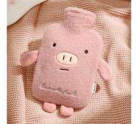 Bolsa de Agua Caliente con Funda Cerdito Lindo Rosa Bolsa Calor Cama para Dormir Pies Peluche Caliente con Suave Hot Water Bottle para Noches Frías de Invierno No Hay Fugas 500ML