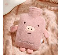 Bolsa de Agua Caliente con Funda Cerdo Lindo Rosa Bolsa Calor Cama para Dormir Pies Peluche Caliente con Suave Hot Water Bottle para Noches Frías de Invierno No Hay Fugas 1L