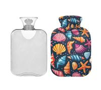 Bolsa de agua caliente con funda de 1 litro, diseño de conchas marinas y estrellas de mar, bolsa de agua caliente para calambres menstruales, cuello, hombros, alivio del dolor de espalda