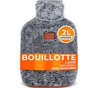 Bolsa de agua caliente con funda de 2 L - Bolsa de agua caliente para adultos para aliviar el dolor de las reglas, endometriosis, calambres, ultra suave piel sintética, doble cara, bolsillos de mano