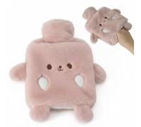 Bolsa De Agua Caliente Con Funda de Felpa, 1L Botella De Agua Caliente Peluche Con Bolsillo De Canguro, Caucho Natural, Bolsa de Agua Caliente de Animales de Dibujos Animados para Niños (Rosa)