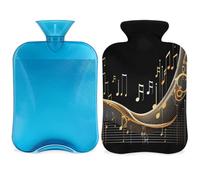 Bolsa de agua caliente con funda de música abstracta, notas musicales, bolsa de agua caliente de 2 litros para aliviar el dolor, cuello y hombro, manos, pies, caliente y frío
