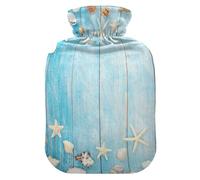 Bolsa de agua caliente con funda, diseño de concha marina de madera de playa, 2 L, a prueba de fugas, para calentador de manos, pies, cuello, hombros, espalda, alivio del dolor muscular, compresa fría