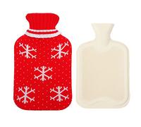 Bolsa de agua caliente con funda,funda de punto suave,a prueba de fugas,1 L,de PVC,bolsa de agua caliente con tapa,calor a largo plazo,alivio del dolor,gran regalo para mujeres,hombres y ni?os,rojo D