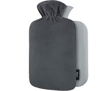 Bolsa de Agua Caliente con Funda - Funda de Vellón Premium Suave - 1.8L Gran Capacidad - Bolsa Agua Caliente para el alivio del dolor de espalda, cuello, hombros y para noches acogedoras - Gris Oscuro