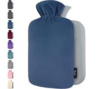 Bolsa de Agua Caliente con Funda - Funda de Vellón Premium Suave - 1.8L Gran Capacidad - Bolsa Agua Caliente para el alivio del dolor de espalda, cuello, hombros y para noches acogedoras - Azul Oscuro