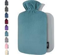 Bolsa de Agua Caliente con Funda - Funda de Vellón Premium Suave - 1.8L Gran Capacidad - Bolsa Agua Caliente para el alivio del dolor de espalda, cuello, hombros y para noches acogedoras - Verde Azul