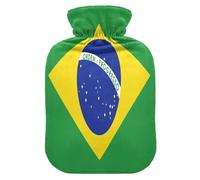 Bolsa de agua caliente con funda suave, 1 litro, diseño de bandera de Brasil para calentador de cuello y hombros