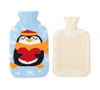 Bolsa de agua caliente con funda suave de punto,a prueba de fugas,0,5 L,bolsas de agua caliente de PVC con tapa,calor a largo plazo,alivio del dolor,gran regalo para mujeres,hombres y ni?os,azul D