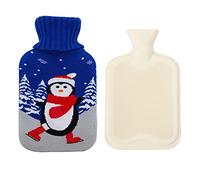 Bolsa de agua caliente con funda suave de punto,a prueba de fugas,0,5 L,bolsas de agua caliente de PVC con tapa,calor a largo plazo,alivio del dolor,gran regalo para mujeres,hombres y ni?os,azul G