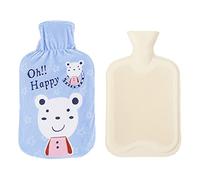 Bolsa de agua caliente con funda suave de punto,a prueba de fugas,1 L,bolsas de agua caliente de PVC con tapa,calor a largo plazo,alivio del dolor,gran regalo para mujeres,hombres y ni?os,azul B