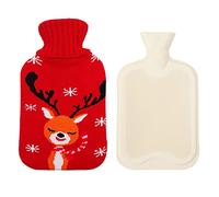 Bolsa de agua caliente con funda suave de punto,a prueba de fugas,1 L,bolsas de agua caliente de PVC con tapa,calor a largo plazo,alivio del dolor,gran regalo para mujeres,hombres y ni?os,rojo B