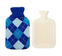 Bolsa de agua caliente con funda suave de punto,a prueba de fugas,1 L,bolsas de agua caliente de PVC con tapa,calor a largo plazo,alivio del dolor,gran regalo para mujeres,hombres y ni?os,azul H