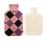 Bolsa de agua caliente con funda suave de punto,a prueba de fugas,2 l,bolsas de agua caliente de PVC con tapa,calor a largo plazo,alivio del dolor,gran regalo para mujeres,hombres y ni?os,rosa E