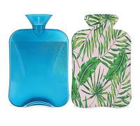 Bolsa de agua caliente con hojas de palma verde con funda esponjosa, botella de palma tropical de gran capacidad, bolsa de agua para noches acogedoras, alivio del dolor, espalda, cuello y hombros