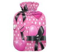 Bolsa de agua caliente con pajarita roja rosa con funda de forro polar suave, bolsa de agua caliente para aliviar el dolor de cuello y hombros, terapias frías y calientes, talla S