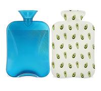 Bolsa de agua caliente con patrón de aguacate con funda esponjosa, 2 L, botella de aguacate de gran capacidad, bolsa de agua para noches acogedoras, alivio del dolor, espalda, cuello y hombros