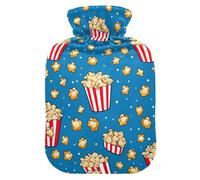 Bolsa de agua caliente con pies de cubierta suave y calentador de cama, bonita bolsa de agua caliente azul de palomitas de maíz para aliviar el dolor de cuello y hombros, tamaño mediano