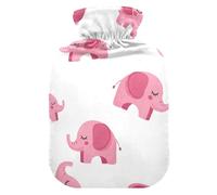 Bolsa de agua caliente con pies de cubierta suave y calentador de cama, bonita bolsa de agua caliente de elefantes rosas para aliviar el dolor, tamaño mediano