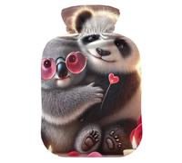 Bolsa de agua caliente con pies de cubierta suave y calentador de cama, lindo panda koala Love Vibes, bolsa de agua caliente para aliviar el dolor, tamaño mediano