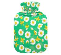 Bolsa de agua caliente con pies de cubierta suave y calentador de cama, margaritas blancas, florales, verde, bolsa de agua caliente para aliviar el dolor, pequeña