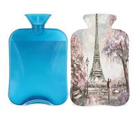 Bolsa de agua caliente con pintura al óleo de paisaje de París con tapa, botella de gran capacidad de 2 L, bolsa de agua para noches acogedoras, alivio del dolor, espalda, cuello y hombros