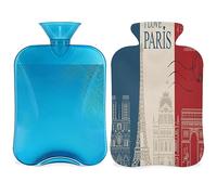 Bolsa de agua caliente con postal de París Francés con funda esponjosa, 2 L, botella de bandera francesa, bolsa de agua para noches acogedoras, alivio del dolor, espalda, cuello y hombros