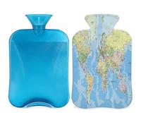 Bolsa de agua caliente con tapa, diseño de mapa del mundo político, bolsa de agua caliente de 2 litros para aliviar el dolor, cuello y hombros, manos, pies, compresa caliente y fría