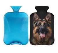 Bolsa de agua caliente con tapa, diseño de perro de pastor alemán, bolsa de agua caliente de 2 L para aliviar el dolor, cuello y hombro, calentador de pies, compresa caliente y fría