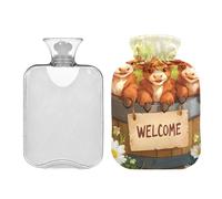 Bolsa de agua caliente con tapa, diseño de vacas de las Tierras Altas con caricatura, paquete caliente para calambres, alivio del dolor, calentador de pies de PVC de 2 L