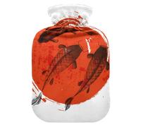 Bolsa de agua caliente con tapa, pintura china de peces de 2 l, bolsa de agua caliente a prueba de fugas para calentador de manos, pies, cuello, hombros, espalda, alivio del dolor muscular, compresa