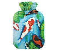 Bolsa de agua caliente con tapa, pintura de flores de pez, bolsa de agua caliente a prueba de fugas para calentador de manos, pies, cuello, hombros, espalda, alivio del dolor muscular, compresa fría
