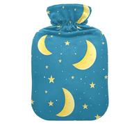 Bolsa de agua caliente con tapa suave, diseño de estrellas, luna, azul, para calambres menstruales, pequeña