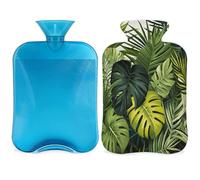 Bolsa de agua caliente con tapa y hojas de selva tropical, bolsa de agua caliente de 2 litros para aliviar el dolor, cuello y hombros, calentador de manos y pies
