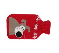 Bolsa de agua caliente de 1 litro con cubierta tejida, bolsa de agua caliente de goma grande con cubierta tejida, bolsa de agua caliente para aliviar el dolor, terapia de frío (Red Dog)